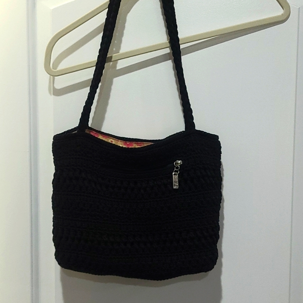Black crochet knit purse